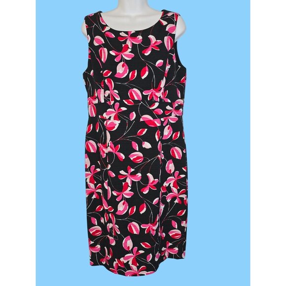 Kasper Size 10 Sleeveless Black with Floral Print Sheath Dress - Picture 1 of 6